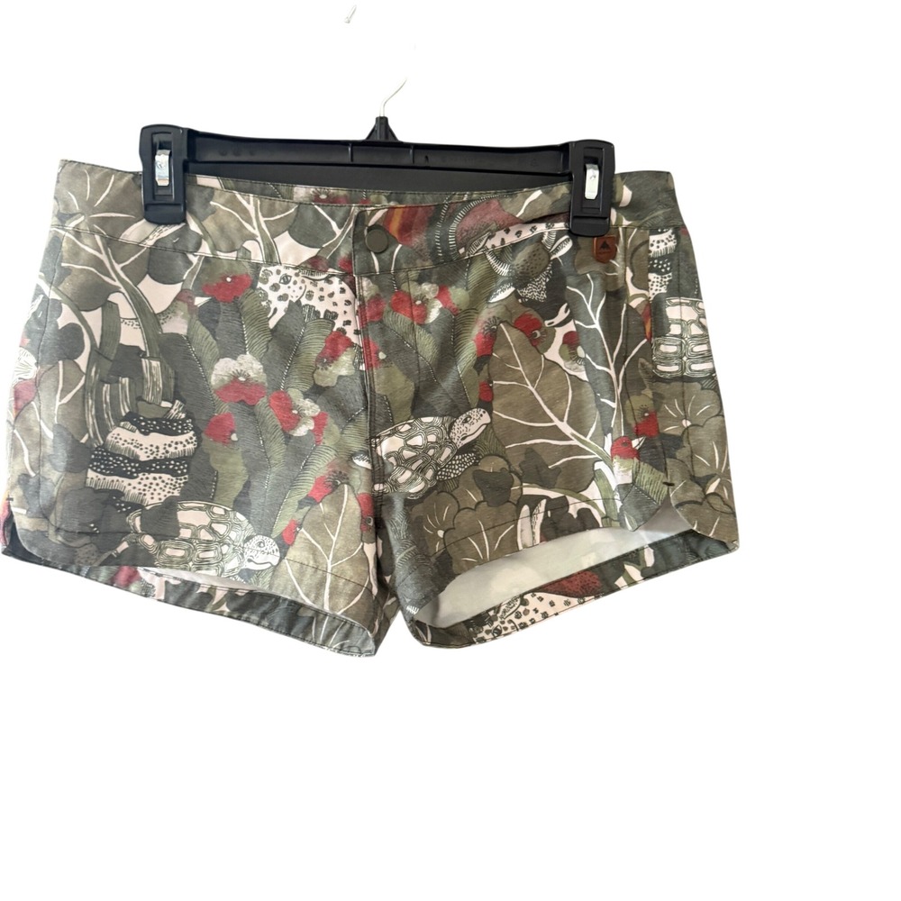 Burton Durable Goods Womens 27 Jungle Swim Shorts Olive Green‎ Tropical Turtle